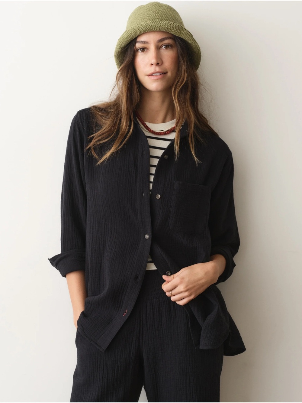 NWT Marine Layer Jane Relaxed Double Cloth Shirt - Black